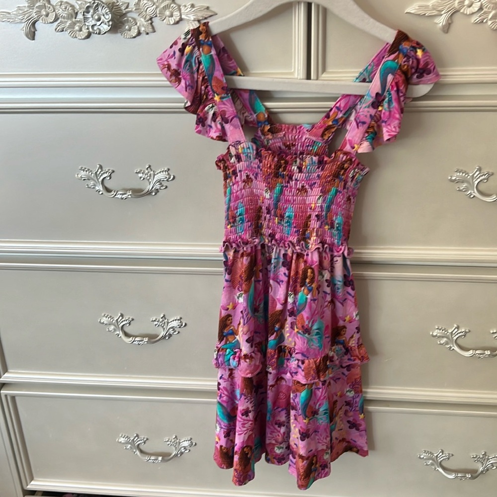 Posh Peanut Disney Little Mermaid Collab Smocked Babydoll Dress- Flutter Sleeve